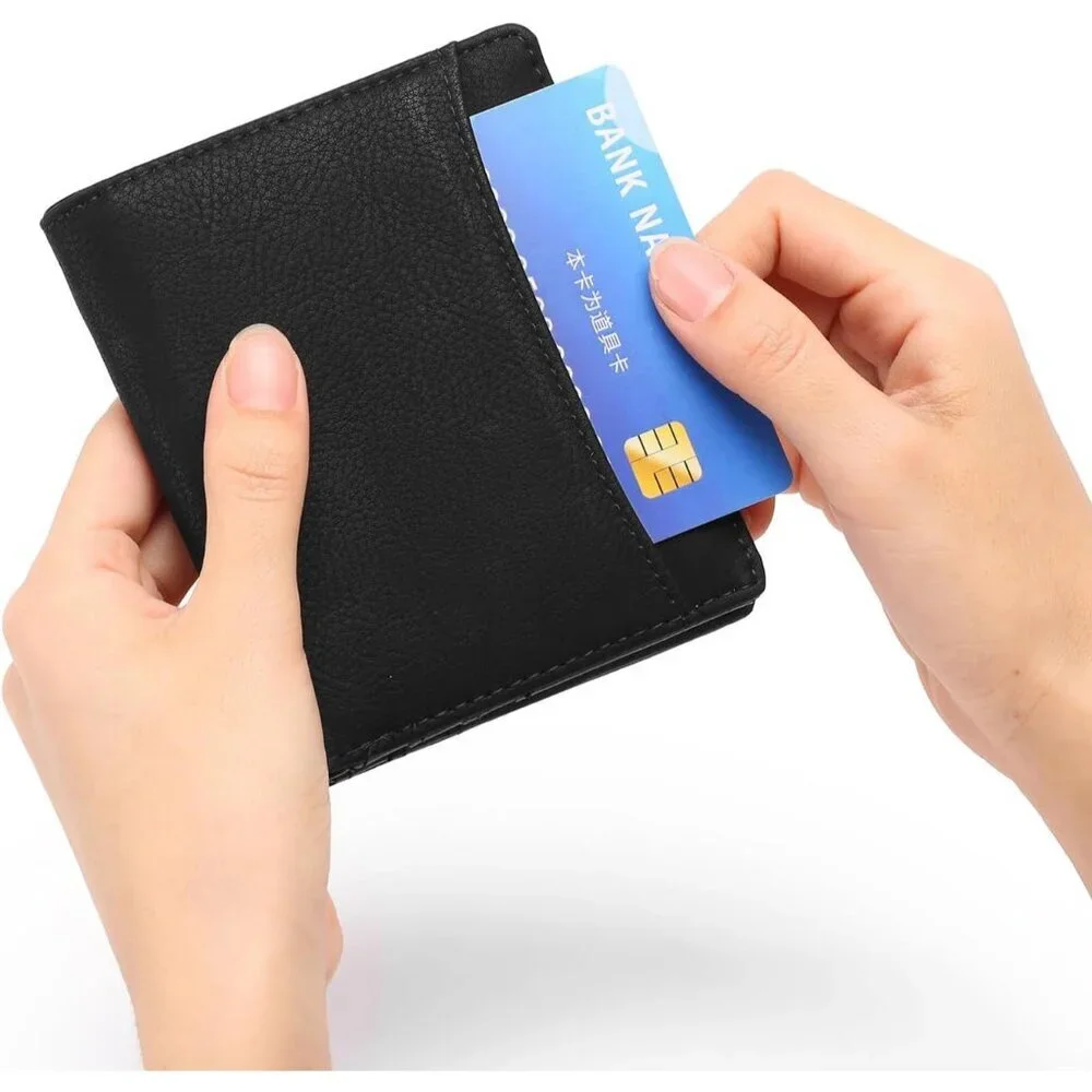Men's 1 Type Black Genuine Leather Minimalist Wallets Card Zipper Coin Pocket